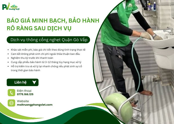 Dịch vụ thông cống nghẹt Quận Gò Vấp nhanh chóng