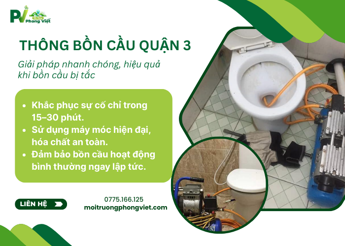 Giải pháp thông nghẹt bồn cầu Quận 3 nhanh chóng, hiệu quả